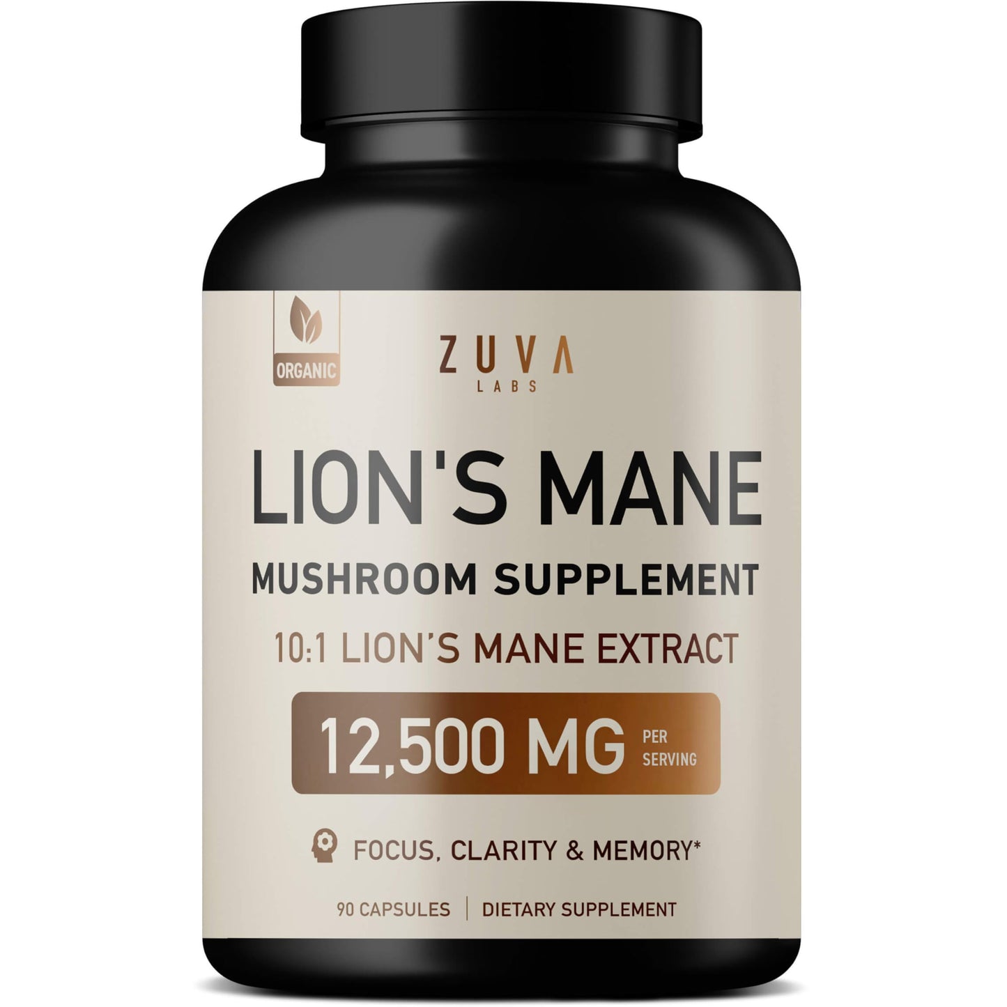 Organic Lions Mane Mushroom Supplement - 12500 mg Lions Mane Mushroom Capsules with Cordyceps & Reishi for Immunity Support - Nootropic Supplements for Brain & Cognitive Support