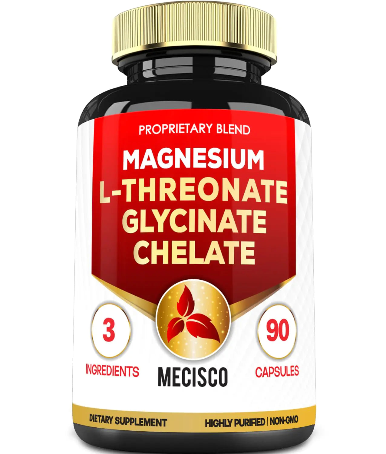 1500mg Magnesium L-Threonate Supplement with Magnesium Bisglycinate & Magnesium Chelate Support for Mental Clarity, Bone Strength & Cognitive Health – 90 Capsules