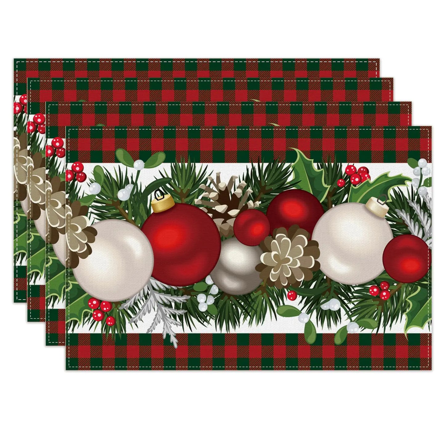 π Linen Red & Green Buffalo Check Christmas Placemats β Set of 4 Farmhouse Holiday Table Decorations π
