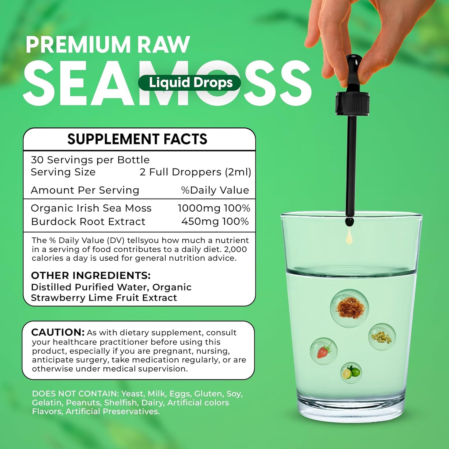 1 Organic Irish Sea Moss Drops: Ocean's Essence - Nature's Boost, Wildcrafted & Fast-Acting & Flavorful Liquid Supplement