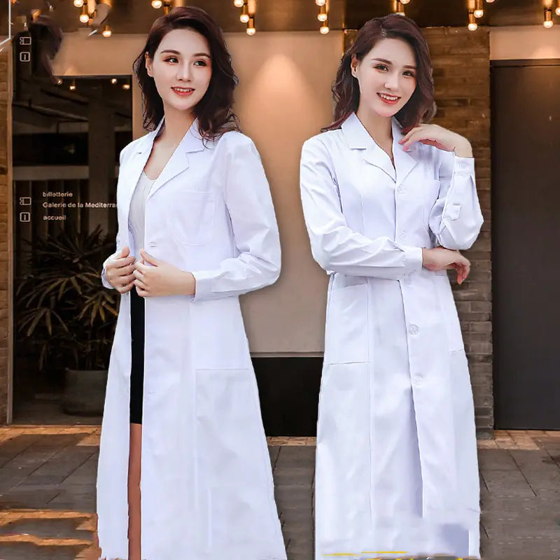 White Long Sleeve Lab Coat for Female Doctors and Nurses