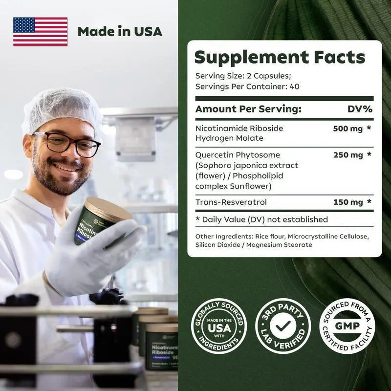 Nicotinamide Riboside + Resveratrol Capsules -- NAD+ Anti-Aging Formula