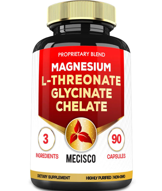 1500mg Magnesium L-Threonate Supplement with Magnesium Bisglycinate & Magnesium Chelate Support for Mental Clarity, Bone Strength & Cognitive Health – 90 Capsules