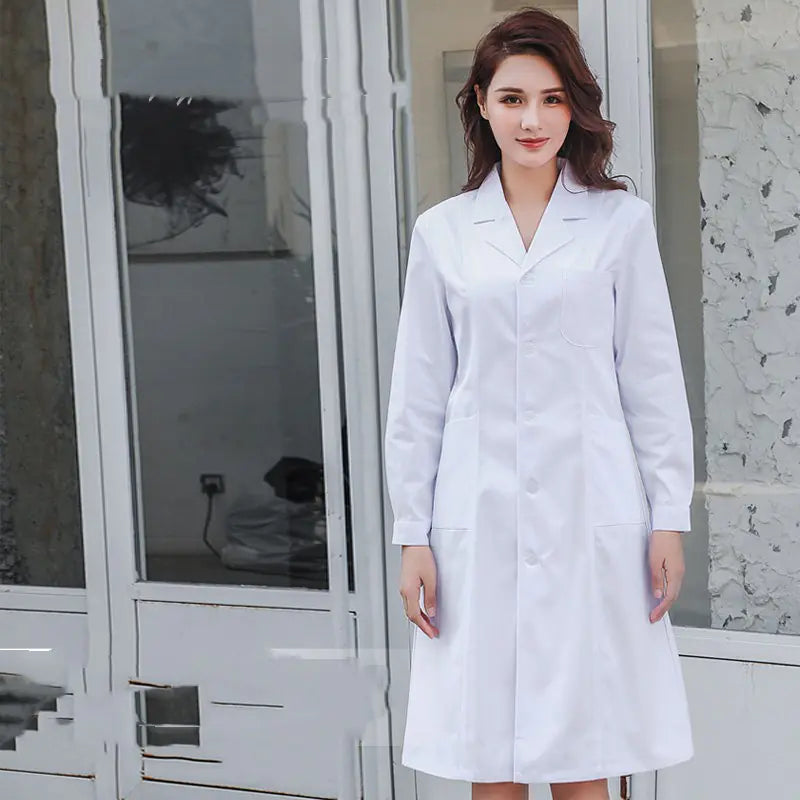 White Long Sleeve Lab Coat for Female Doctors and Nurses