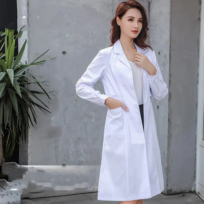 White Long Sleeve Lab Coat for Female Doctors and Nurses