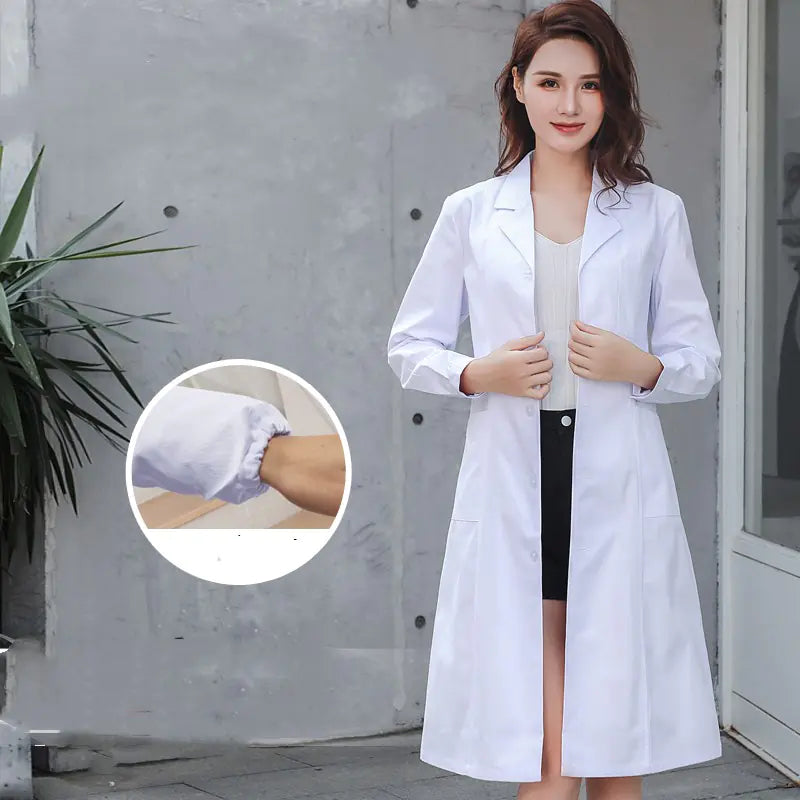 White Long Sleeve Lab Coat for Female Doctors and Nurses