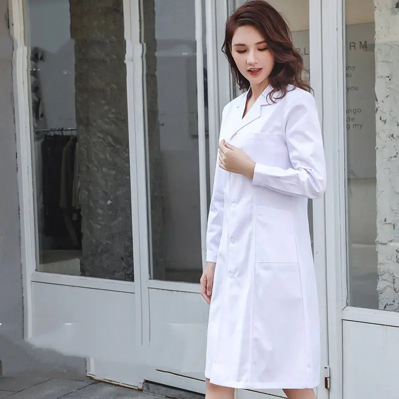 White Long Sleeve Lab Coat for Female Doctors and Nurses