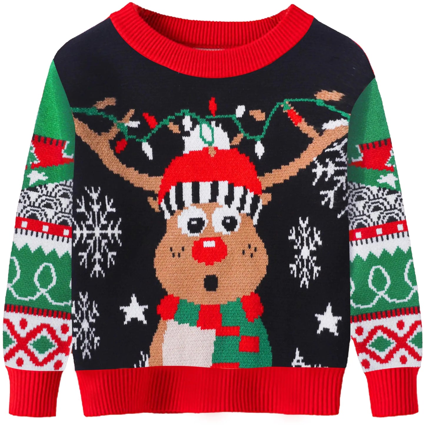 Reindeer Christmas Sweater Kids Girls Boys Christmas Sweaters Size 11-12 Knit Jumper Ugly Christmas Sweater for Kids Xmas Pullover Elk Sweatshirt