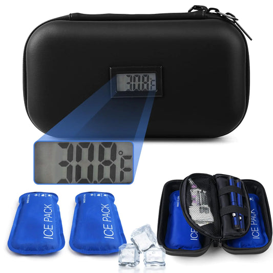 Insulin Cooler Travel Case with Thermometer – TSA Approved Medication Cooling Bag for Insulin Pens & Diabetic Supplies – Black