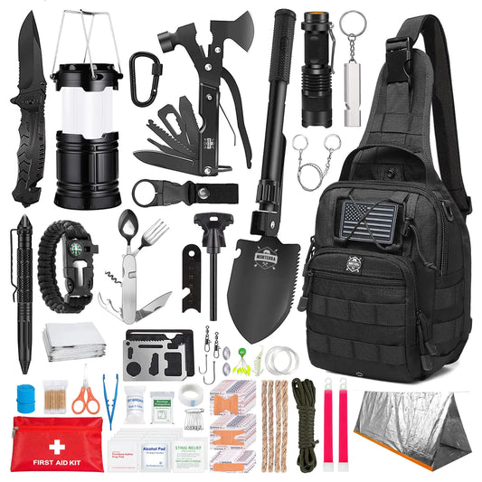 🎁Great Gift for Men🔥 Survival Kit – 265-Piece Emergency Gear & First Aid Backpack Bug-Out Bag with MOLLE System for Hiking, Camping, Hunting, or Disaster Preparedness –