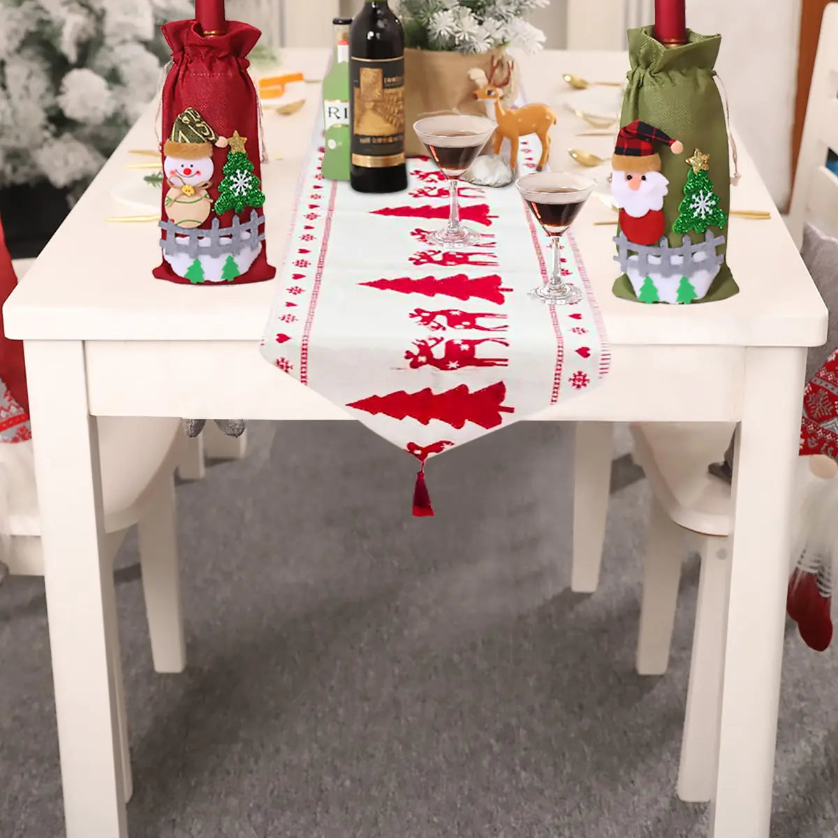 🎄 Embroidered Christmas Table Runner – Elegant Cotton Linen Festive Charm ✨