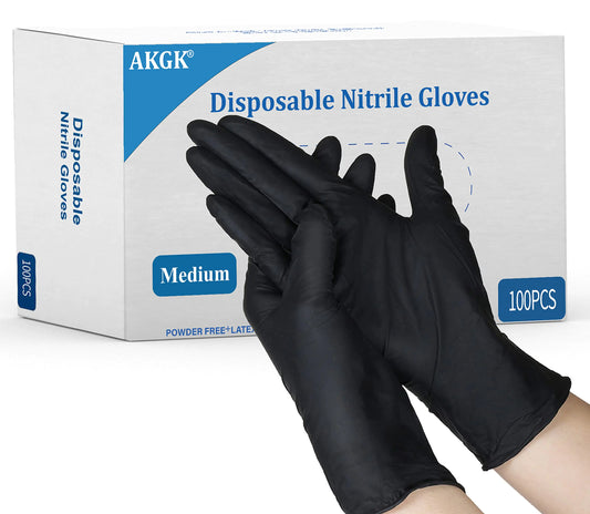 🧤 akgk Black Nitrile Gloves – 100 Pcs (Medium, 4 Mil) Essential Disposable Gloves for Safety, Hygiene, and Versatilitynitrile gloves; disposable gloves; black gloves; medical supplies; cleaning essentials; food handling gloves; protective gear