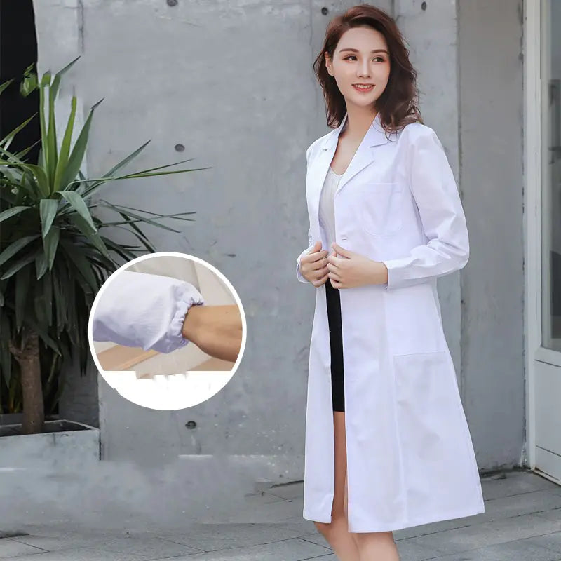 White Long Sleeve Lab Coat for Female Doctors and Nurses