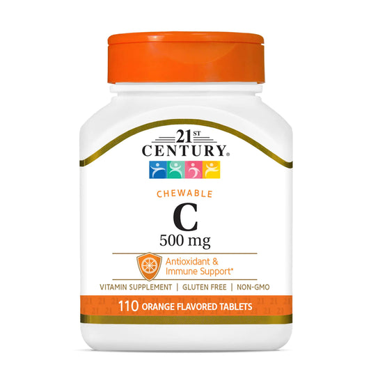 Chewable Vitamin C 500mg – Immune Support | Orange Flavor | 110 Tablets | Gluten-Free