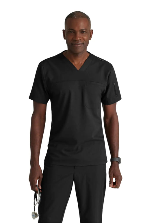 BARCO Grey's Anatomy Spandex Stretch – Rapid Scrub Top for Men (Black, X-Large)