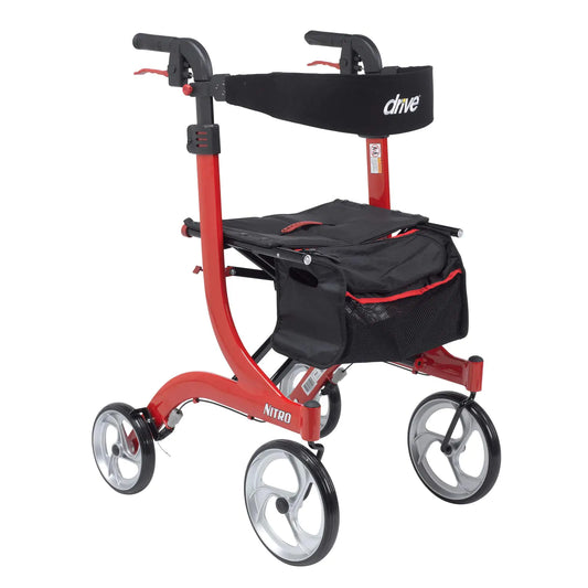 Drive Medical RTL10266-T Nitro DLX Foldable Rollator Walker with Seat – Red