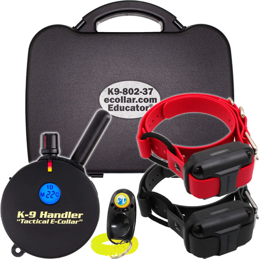 Educator K9-802 Professional E-Collar Training System – Remote Dog Trainer with 1 Mile Range, Waterproof, Rechargeable, 100 Static Levels, Vibration & Tone – 37-Inch Bungee Collar