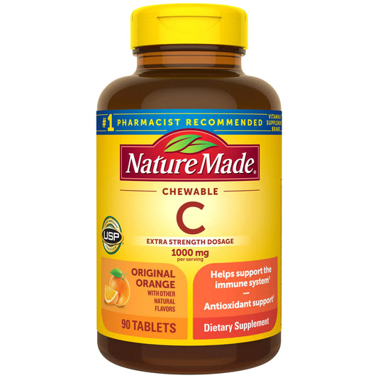 🌟 Nature Made Chewable Vitamin C 1000mg – Extra Strength | Immune Support | 90 Tablets (45-Day Supply)