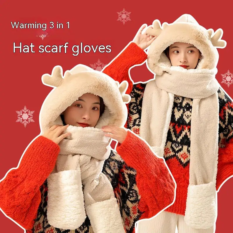 🦌 Christmas Elk Ear Hat, Scarf & Gloves Set – Cozy, Cute & Perfect for Winter Fun! ❄️