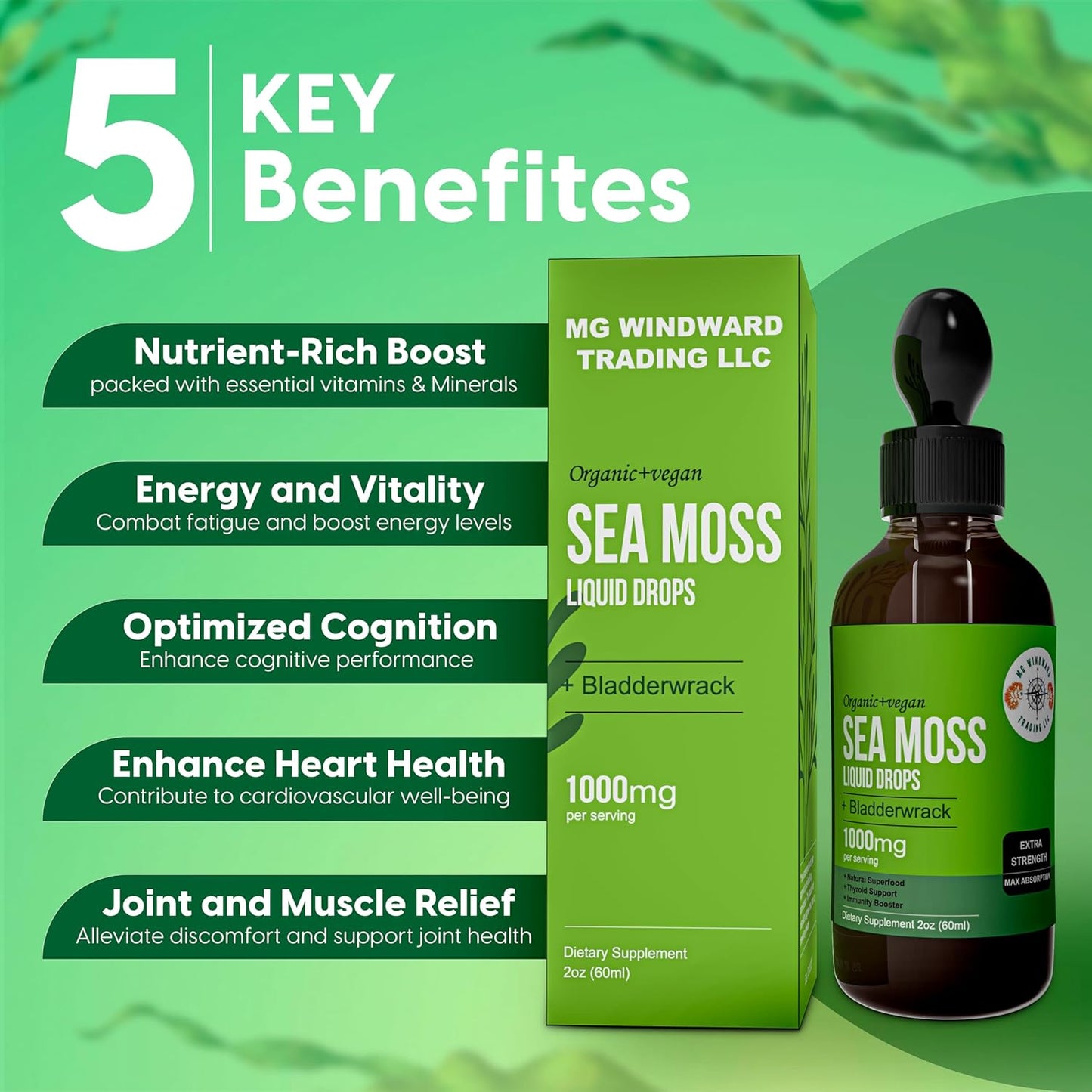 1 Organic Irish Sea Moss Drops: Ocean's Essence  - Nature's Boost, Wildcrafted & Fast-Acting & Flavorful Liquid Supplement