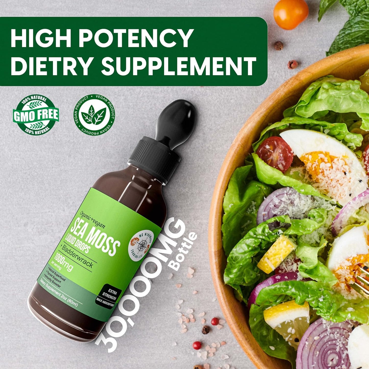 1 Organic Irish Sea Moss Drops: Ocean's Essence  - Nature's Boost, Wildcrafted & Fast-Acting & Flavorful Liquid Supplement
