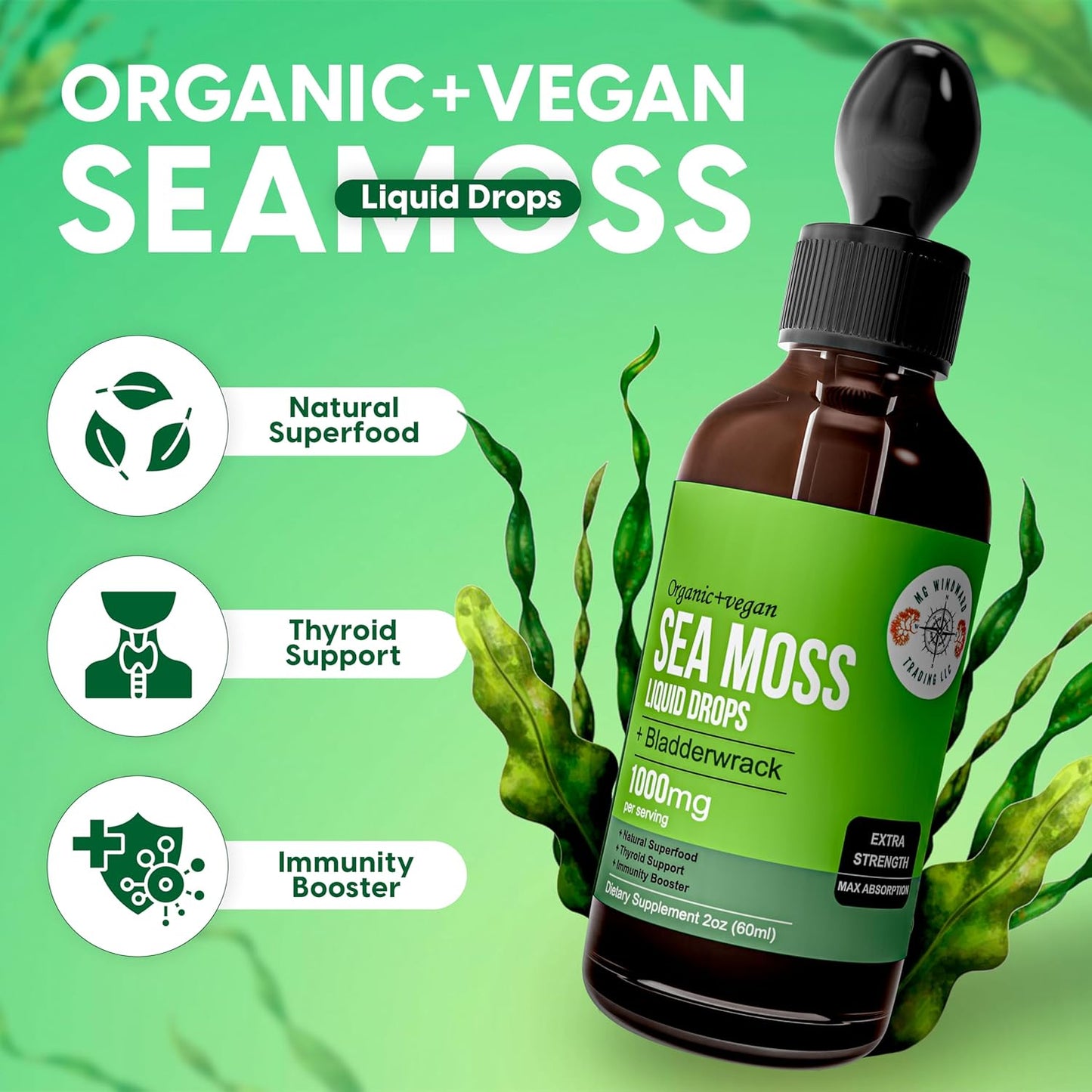 1 Organic Irish Sea Moss Drops: Ocean's Essence  - Nature's Boost, Wildcrafted & Fast-Acting & Flavorful Liquid Supplement