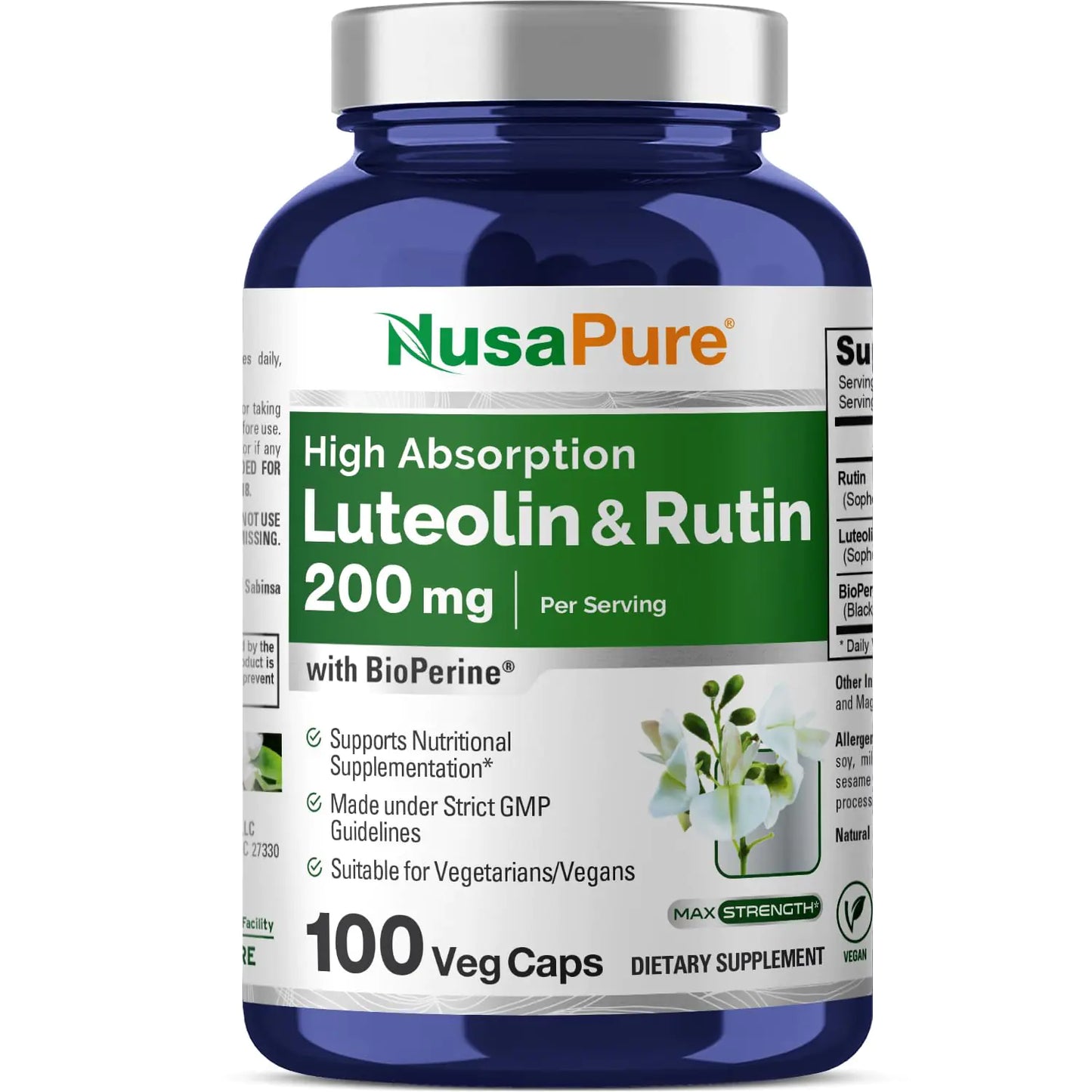 NusaPure Luteolin Complex with Rutin 200 mg | 100 Capsules | Vegetarian Non-GMO & Vegan Flavonoid Formula