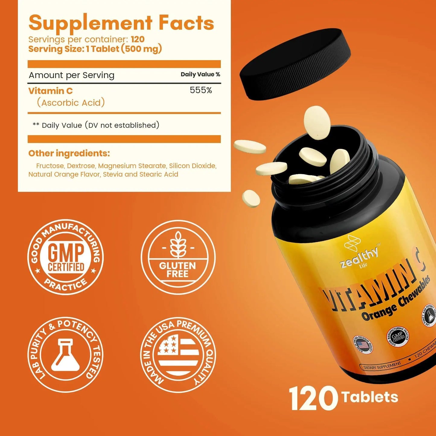 Vitamin C 500mg Orange Flavor Chewable Pills